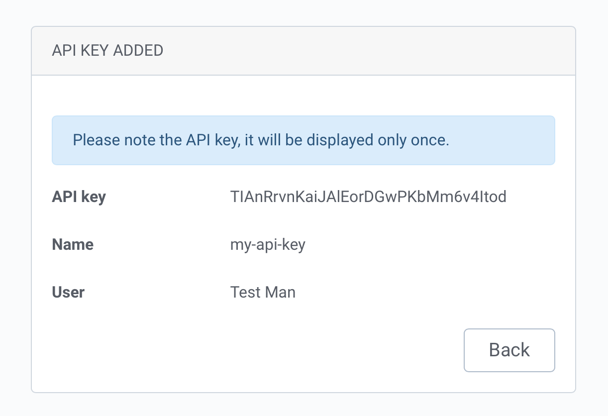 api key created